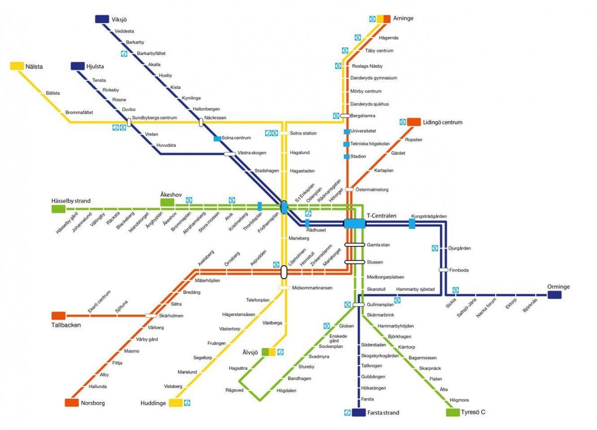 Stadtplan von Stockholm mit U-Bahn Kunst